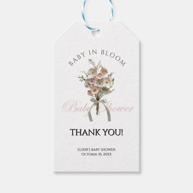 Étiquettes-cadeau Pressed Wildflower Baby in Bloom Boho Baby Shower (Devant)