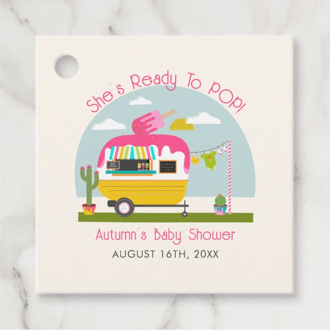 Étiquettes Cadeau Prêt À Pop Ice Pop Camper Baby shower Rose (Devant)