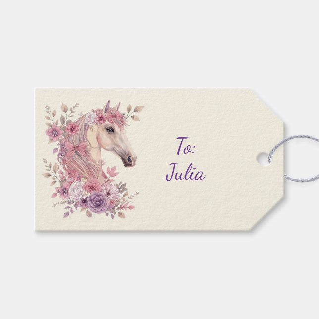 Étiquettes-cadeau Pretty Ponies and Petals Horse Stickers (Devant (Horizontal))