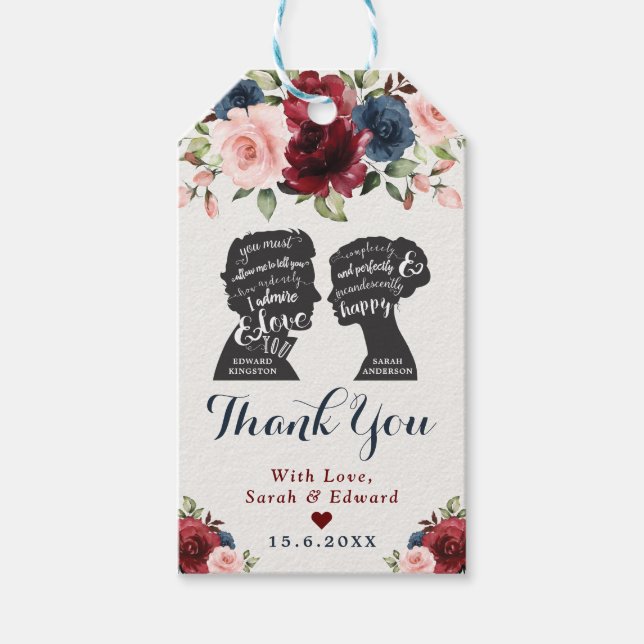 Étiquettes-cadeau Pride Préjudice Floral Livre Amour Mariage Faveurs (Devant)