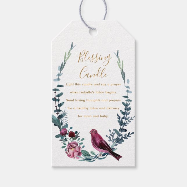 Étiquettes-cadeau Prière aux chandelles chrétiennes d'oiseaux botani (Devant)