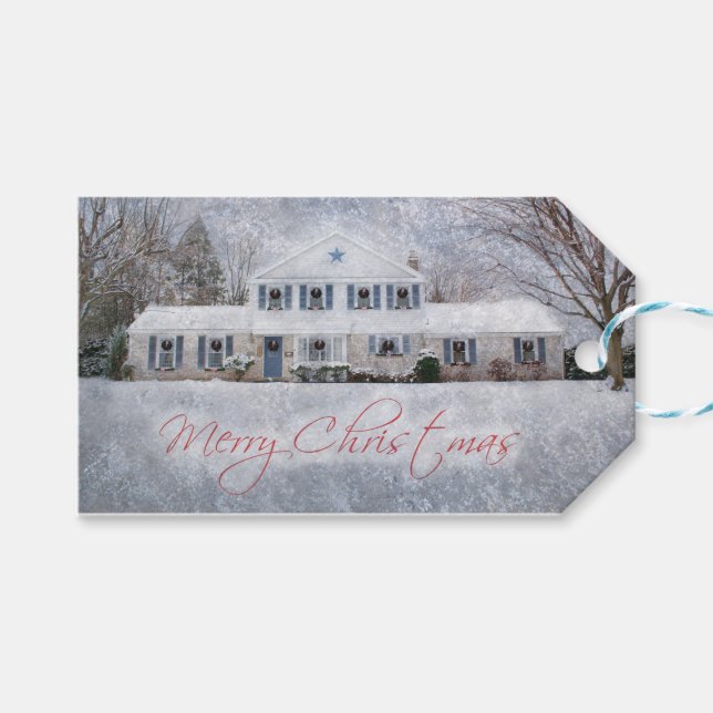 Étiquettes-cadeau Primitive Winter Snow Country Rustic Open House (Devant (Horizontal))