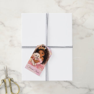 Étiquettes-cadeau Princesse Afro-Américaine avec chiot 6ème annivers