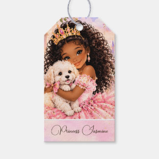 Étiquettes-cadeau Princesse Afro-Américaine avec chiot 7ème annivers