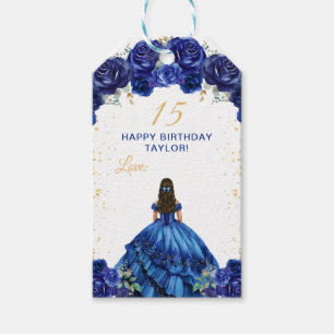 Étiquettes-cadeau Princesse bleu foncé Quinceañera Joyeux Anniversai