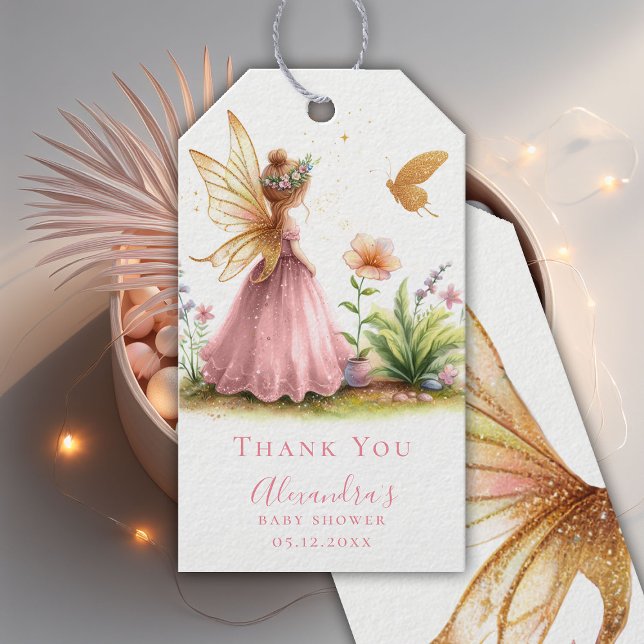 Étiquettes-cadeau Princesse Fée Enchantée Rose Baby Girl Douche (fairy princess girl baby shower gift tag pink watercolor twinkle lights enchanted garden)