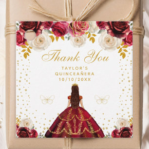 Étiquettes Cadeau Princesse Florale Rouge Quinceañera