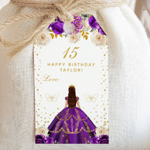 Étiquettes-cadeau Princesse Florale Violet Joyeux anniversaire