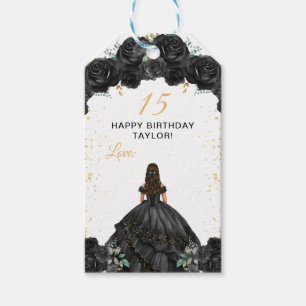 Étiquettes-cadeau Princesse Noire Quinceañera Joyeux Anniversaire