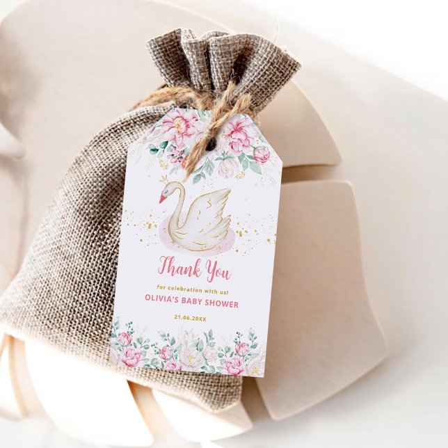 Étiquettes-cadeau Princesse Swan Baby shower Merci (Créateur téléchargé)