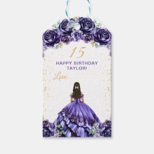 Étiquettes-cadeau Princesse Violet Foncé Quinceañera Joyeux Annivers
