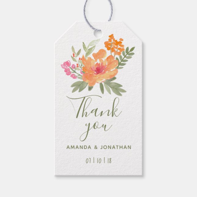Étiquettes-cadeau Printemps mariage aquarelle fleurs invités faveur (Devant)
