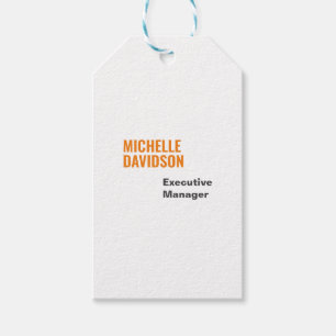 Étiquettes-cadeau Professionnel Moderne Orange Blanc Minimaliste Pla