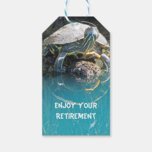 Étiquettes-cadeau Profitez de la retraite Turtle Eau Réflexion Anima