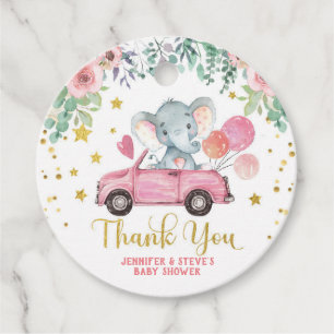 Étiquettes Cadeau Promenade d'éléphant rose à travers le Baby shower