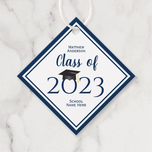 Étiquettes Cadeau Promotion 2023 Simple Élégant Bleu Marine Remise d (Devant)