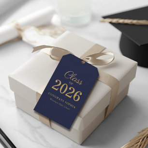 Étiquettes-cadeau Promotion 2026 Bleu Marine Écriture Dorée 