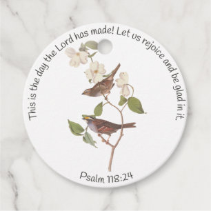 Étiquettes Cadeau Psaume 118:24 Bible Verse et Sparrow Pair