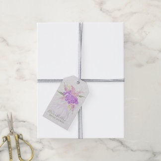 Étiquettes-cadeau Puerto Madero Nœud lilas pur sur gris doux