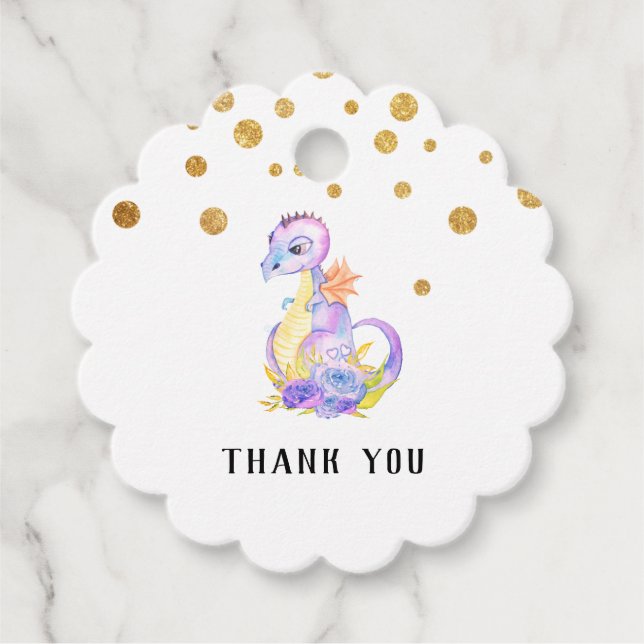 Étiquettes Cadeau * Purple Blue Dragon Baby shower mignet Merci (Devant)
