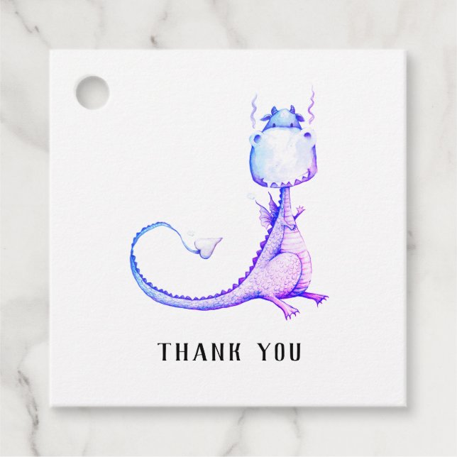 Étiquettes Cadeau * Purple Blue Dragon mignet Baby shower Merci (Devant)