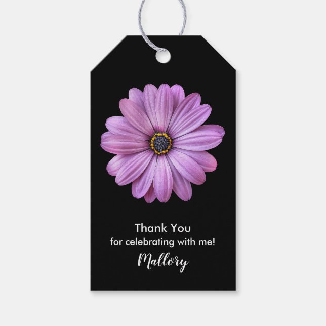 Étiquettes-cadeau Purple Daisy sur Black Gift Tags (Devant)