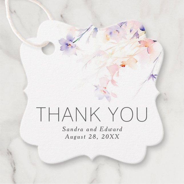 Étiquettes Cadeau Purple Doux Blush Élégant Fleurs Merci (Devant)