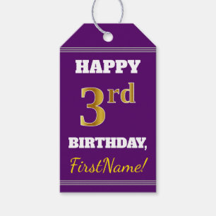 Étiquettes-cadeau Purple, Faux Gold 3ème anniversaire + Nom personna