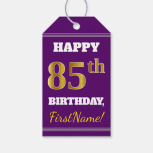 Étiquettes-cadeau Purple, Faux Gold 85e anniversaire + Nom personnal