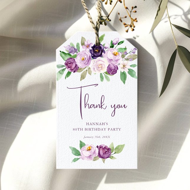 Étiquettes-cadeau Purple Floral 80e anniversaire Merci Favor (Créateur téléchargé)