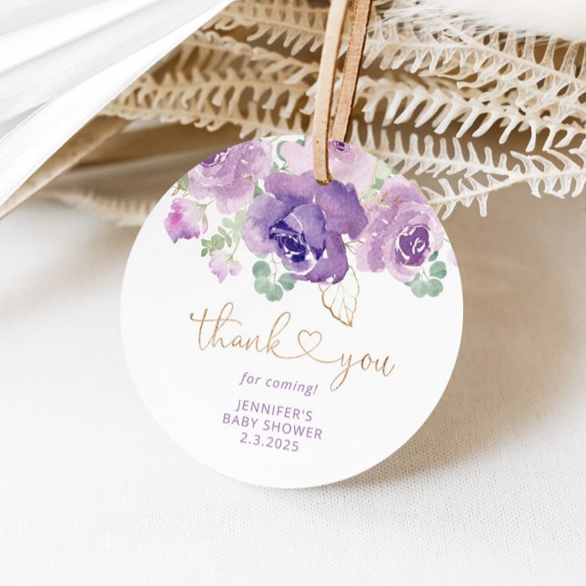 Étiquettes Cadeau Purple floral merci baby shower (Créateur téléchargé)