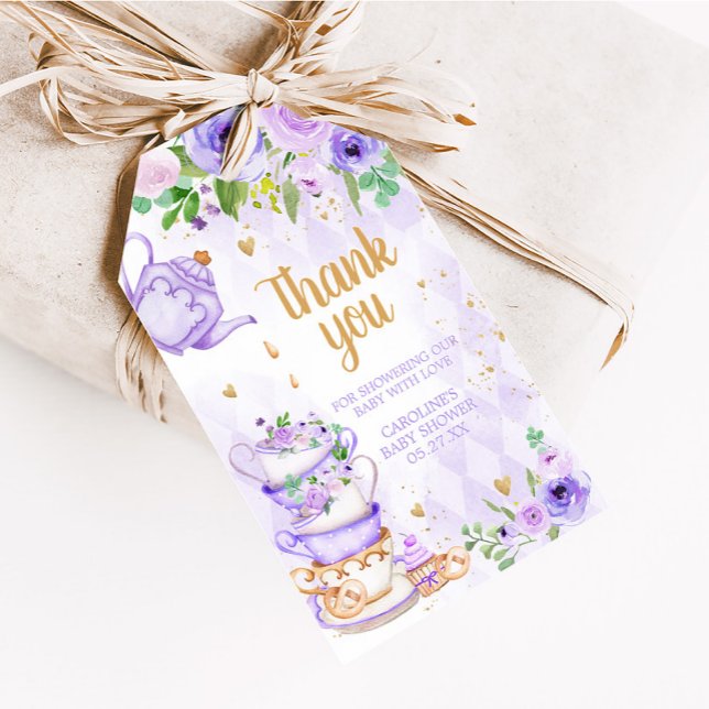 Étiquettes-cadeau Purple Floral Tea Party Baby shower Favoriser les  (Tea Party Baby Shower Favor Tags
)