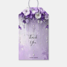 Purple Flowers with Dangling Pearls Gift Tag