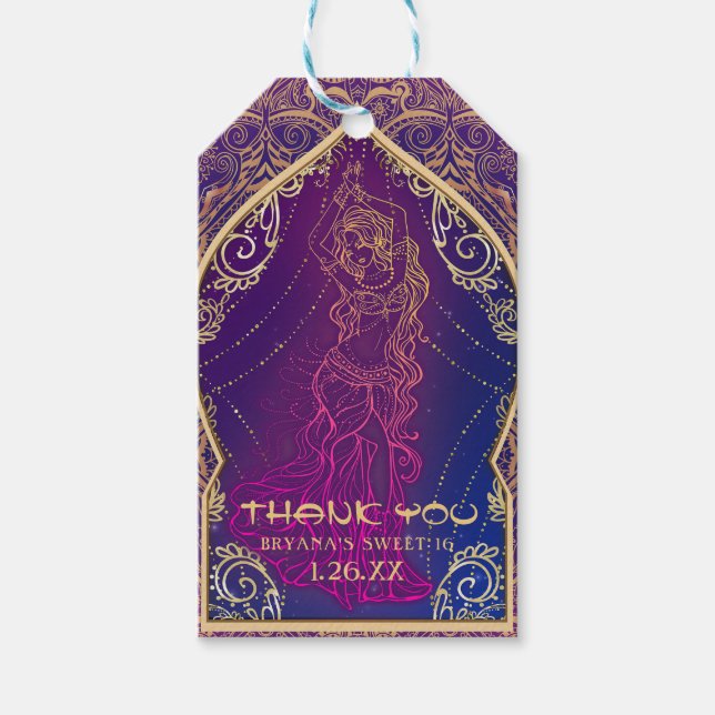Étiquettes-cadeau Purple & Gold Marocaine de danse du ventre arabe (Devant)