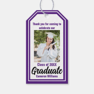 Étiquettes-cadeau Purple Graduate Photo Graduate personnalisée