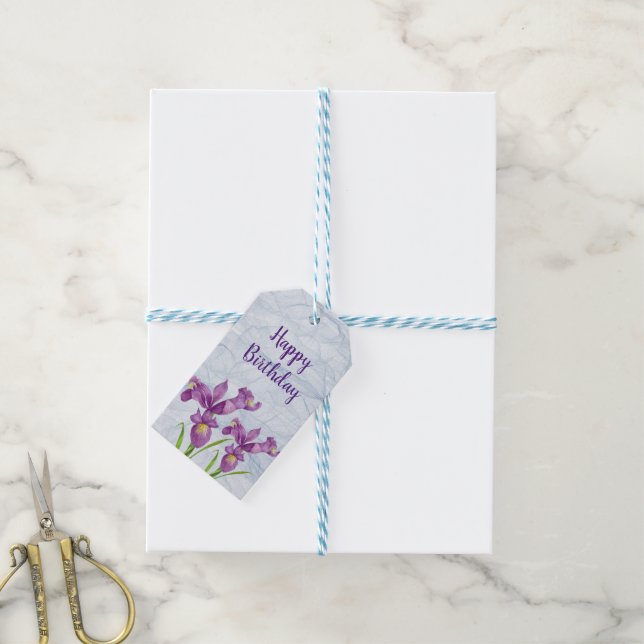 Étiquettes-cadeau Purple Iris Botanique Floral Organza Anniversaire (Avec de laficelle)
