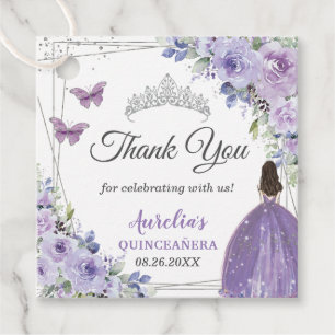 Étiquettes Cadeau Purple Lilac Floral Argent Princesse Quinceañera