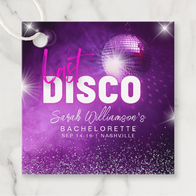 Étiquettes Cadeau Purple Neon rose Dernier Disco Bachelorette Party (Devant)