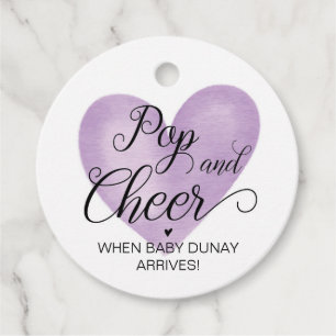 Étiquettes Cadeau Purple Pop et Cheer Baby shower Favoriser Tags
