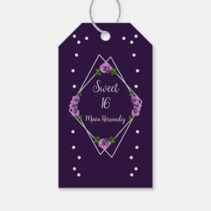 Étiquettes-cadeau Purple Rose Silver Géométrique Sweet 16