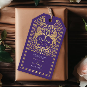 Étiquettes-cadeau Purple Royal Lion Médiéval Mariage Merci d'épée