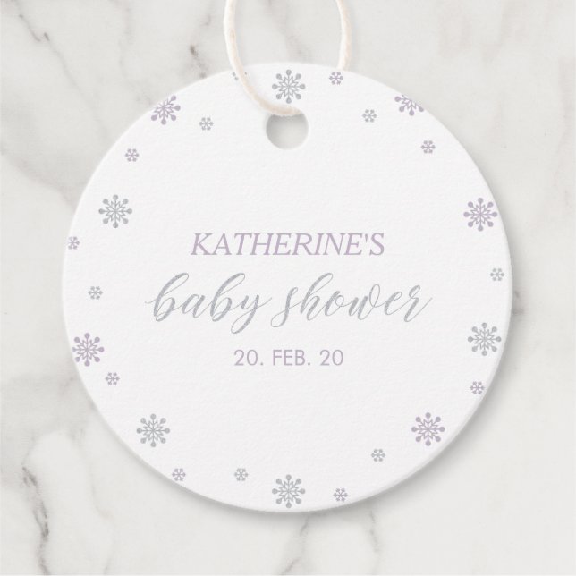 Étiquettes Cadeau Purple & Silver Winter Wonderland Baby shower (Devant)