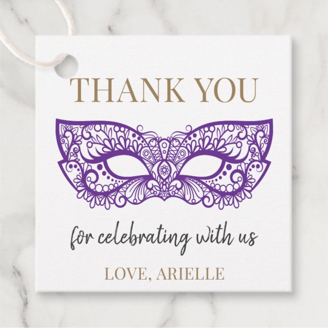 Étiquettes Cadeau Purple Sweet 16 Quince Masquerade Ball Anniversair (Devant)