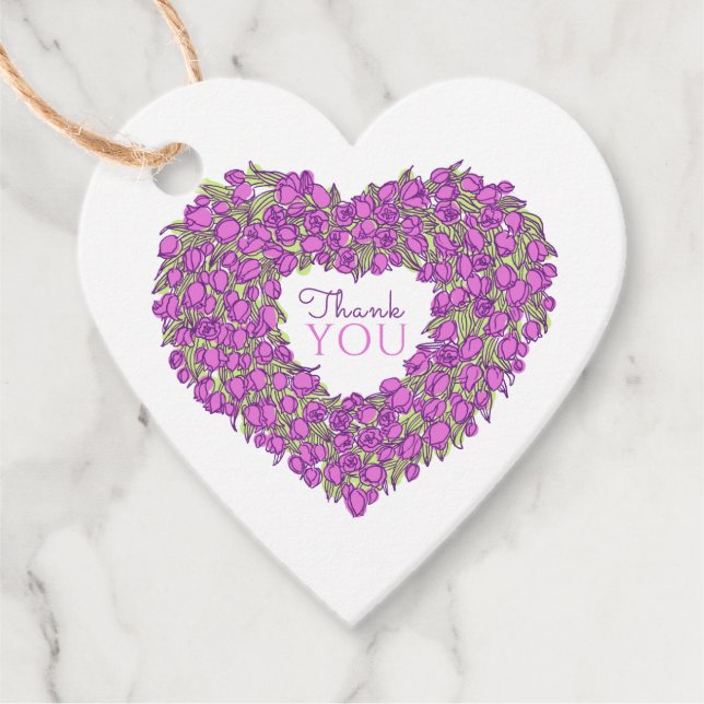 Étiquettes Cadeau Purple tulip coeur art merci mariage (Devant)