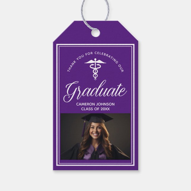 Étiquettes-cadeau Purple White Médicale School Photo Party (Devant)