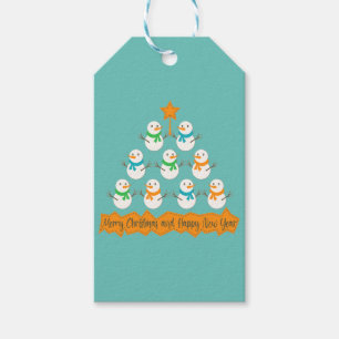 Étiquettes-cadeau Pyramide des sapins de Noël faite de bonhommes de 