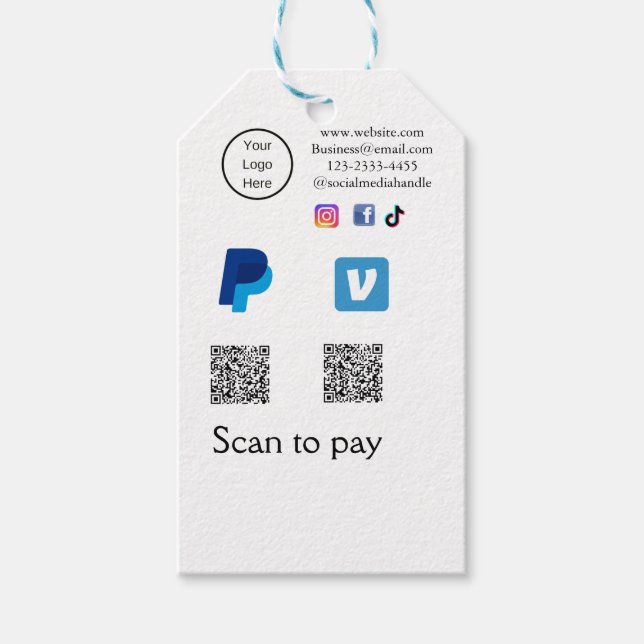 Étiquettes-cadeau Q R code PayPal venmo scanner payer ajouter médias (Devant)