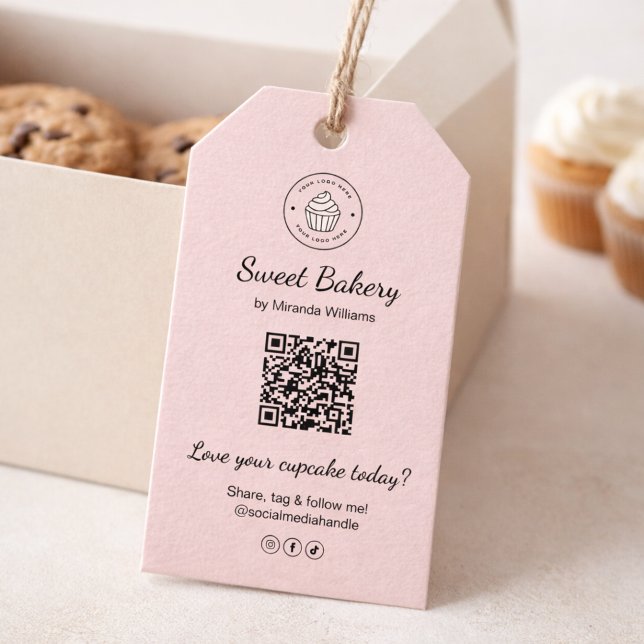 Étiquettes-cadeau QR Code Bakery Logo Pink Business (QR Code Bakery Logo Pink Business Gift Tags)