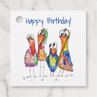 Étiquettes Cadeau Quatre Beaux Oiseaux Whimsical Colorés