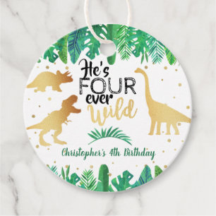 Étiquettes Cadeau Quatre Dinosaures Sauvages Boys 4e anniversaire